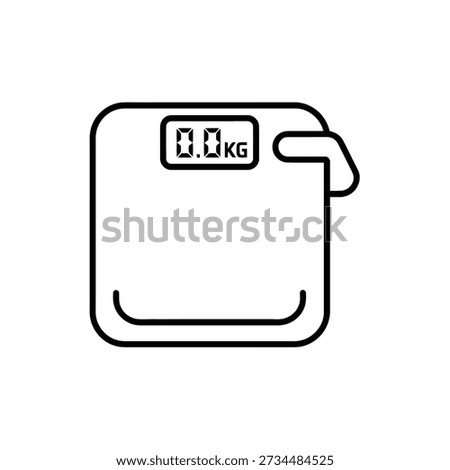 Digital bathroom scale with kilogram measurement unit and display screen simple line icon