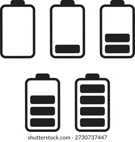 Conjunto de iconos de batería digital. Indicador de Recargo completo o señal de bajo Recargo. Iconos, signo y símbolo del indicador del Recargo de la batería. Icono de Vector de la batería del teléfono.