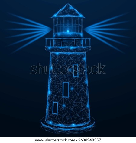 A digital beacon. The outgoing light rays symbolize the dissemination of information and navigation in the ocean of data.The concept of a digital landmark and direction in the technological world.
