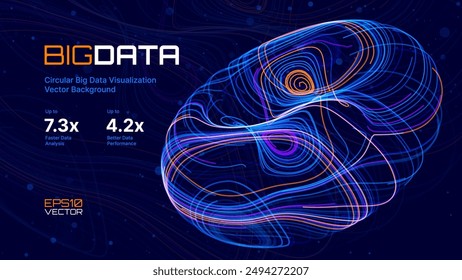 Digital Big Data Flow Vector Background. Big Data Technology Lines. Abstract Science Technology Illustration. Big Data Neural Network Background Concept. AI Visualization Concept. Vector.