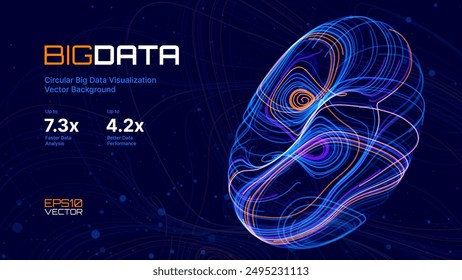 Digital Big Data Flow Vector Background. Big Data Technology Lines. Abstract Science Technology Illustration. Big Data Neural Network Background Concept. AI Visualization Concept. Vector.