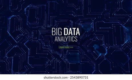 Digital Big Data Flow Vector Background. Big Data Technology Lines. Abstract Science Technology Illustration. Big Data Neural Network Background Concept. AI Visualization Concept. Vector.