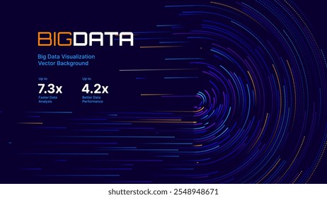 Digital Big Data Flow Vector Background. Big Data Technology Lines. Abstract Science Technology Illustration. Big Data Neural Network Background Concept. AI Visualization Concept. Vector.