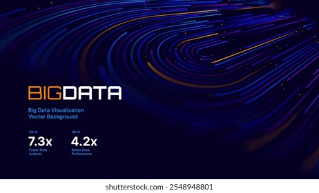 Digital Big Data Flow Vector Background. Big Data Technology Lines. Abstract Science Technology Illustration. Big Data Neural Network Background Concept. AI Visualization Concept. Vector.