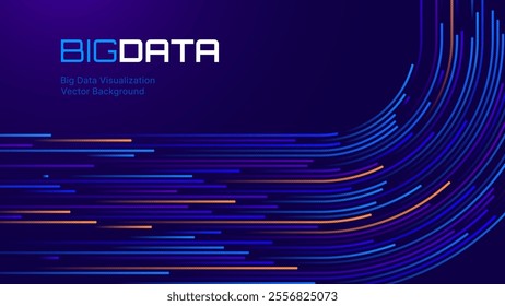 Digital Big Data Flow Vector Background. Big Data Technology Lines. Abstract Science Technology Illustration. Big Data Neural Network Background Concept. AI Visualization Concept. Vector.