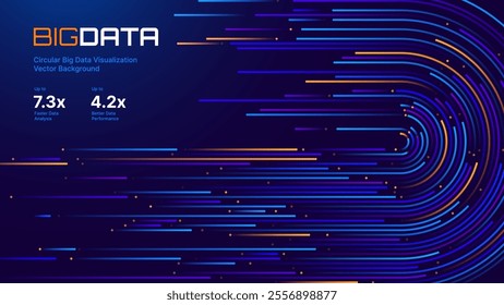 Digital Big Data Flow Vector Background. Big Data Technology Lines. Abstract Science Technology Illustration. Big Data Neural Network Background Concept. AI Visualization Concept. Vector.