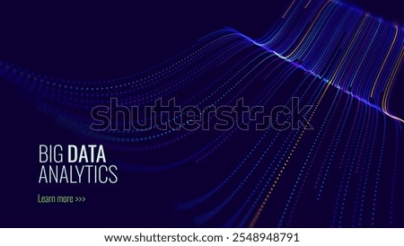 Digital Big Data Flow Vector Background. Big Data Technology Lines. Abstract Science Technology Illustration. Big Data Neural Network Background Concept. AI Visualization Concept. Vector.