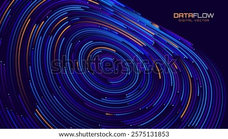 Digital Big Data Flow Vector Background. Big Data Technology Lines. Abstract Science Technology Illustration. Big Data Neural Network Background Concept. AI Visualization Concept. Vector.