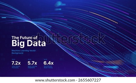Digital Big Data Flow Vector Background. Big Data Technology Lines. Abstract Science Technology Illustration. Big Data Neural Network Background Concept. AI Visualization Concept. Vector.