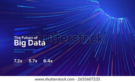 Digital Big Data Flow Vector Background. Big Data Technology Lines. Abstract Science Technology Illustration. Big Data Neural Network Background Concept. AI Visualization Concept. Vector.