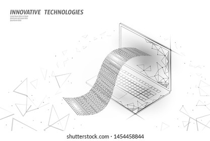 Digital bill 3D web banking concept. Polygonal point line online shopping ticket payment laptop. Financial electronic technology budget banner template vector illustration