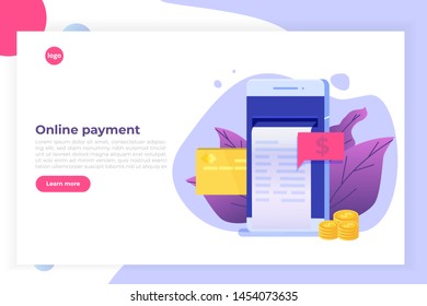 Digital bill, electronic receipt or invoice vector illustration. Online shopping on smartphone.  