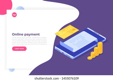 Digital bill, electronic receipt or invoice vector illustration isometric. Online shopping.