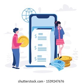 Digital bill in mobile, electronic financial payment Vector illustration 