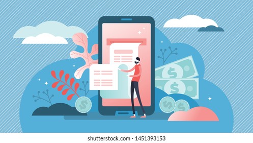 Digital bill vector illustration. Flat tiny phone wallet persons concept. Modern electronic financial payment method. Abstract bank transaction service. Secure online shopping mobile device technology