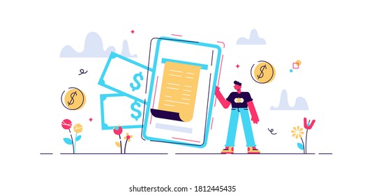 Digital bill vector illustration. Flat tiny phone wallet persons concept. Modern electronic financial payment method. Abstract bank transaction service. Secure online shopping mobile device technology