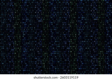 Digital binary code background features a seamless pattern of colours 1s and 0s, evoking a high-tech matrix atmosphere.