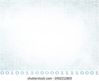 Digital binary code background with grayish blue 0 and 1. Vector graphic pattern with halftone effect