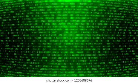 Digital Binary Code Dark Green Background. Computer Network. Programming, Coding or Hacking Concept.
