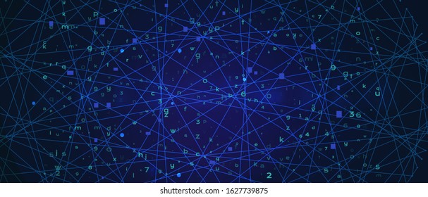 Digital Binary Code on Blue Background with Lines. Cyber Space Concept
