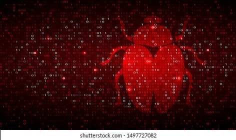 Digital Binary Code on Dark Red BG with Bug