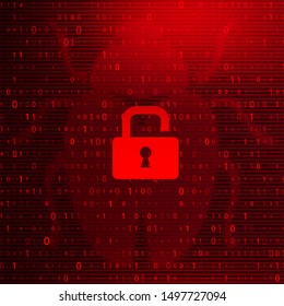 Digital Binary Code on Dark Red BG with Lock