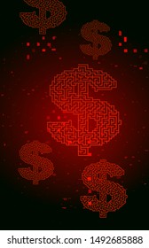 Digital Binary Code on Red with Dollar