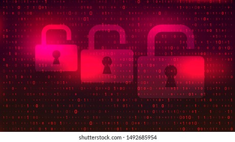 Digital Binary Code on Red BG with Lock
