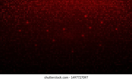 Digital Binary Code on Red BG. Hacker Attack Concept