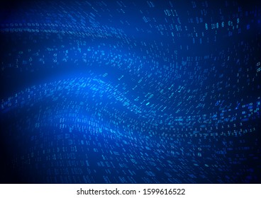 Digital binary code waves. Abstract technology backround with flowing data. Big data structure. Vector Illustration.
