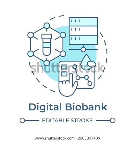 Digital biobanks soft blue concept icon. Online platforms with bio information. Biorepository classification. Round shape line illustration. Abstract idea. Graphic design. Easy to use in article