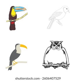 Digital bird illustrations, EPS format, marked for review.