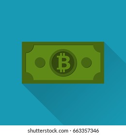Digital bitcoin bill and electronic financial. Currency icon. Banknotes with bitcoin sign flat vector icon