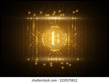 digital bitcoin circuit gold background concept
