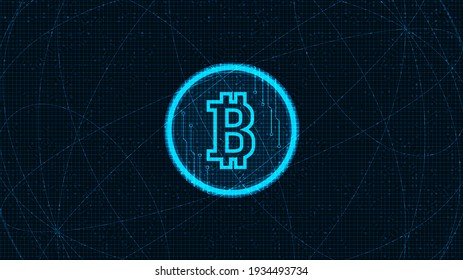 Digital Bitcoin Crypto Currency on Technology background, Blockchain and Finance concept,Vector.