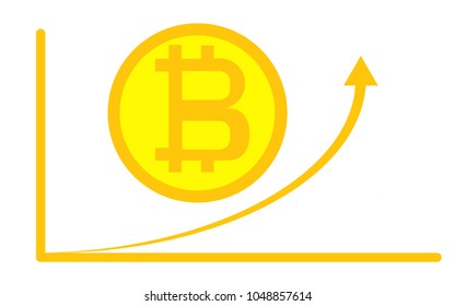 Digital bitcoin cryptocurrency. Virtual money. Cryptocurrency concept. Golden coin with bitcoin sign. Growing chart with golden bitcoin. Vector illusration. EPS10