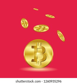 Digital bitcoin cryptocurrency. Virtual money. Cryptocurrency concept. Golden coin with bitcoin sign. Vector background. EPS10 - Illustration