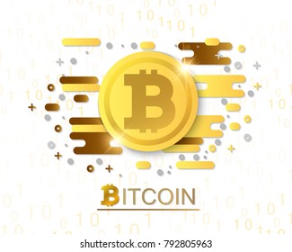 Digital bitcoin cryptocurrency. Virtual money. Cryptocurrency concept. Golden coin with bitcoin sign. Vector background. EPS10