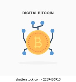 Digital bitcoin icon flat. Vector illustration on white background. Can used for web, app, digital product, presentation, UI and many more.