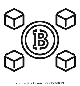 Digital bitcoin icon outline vector. Chain block. Financial cube