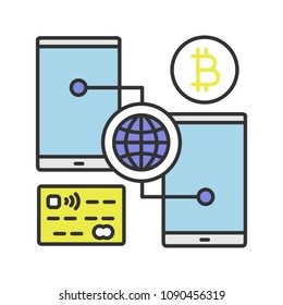 Digital bitcoin wallet color icon. Online cryptocurrency transactions. Cashless payment. Isolated vector illustration