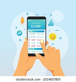 Digital bitcoin wallet. Flat vector concept of cryptocurrency wallet, blockchain, crypto exchange