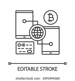 Digital bitcoin wallet linear icon. Thin line illustration. Online cryptocurrency transactions. Cashless payment. Contour symbol. Vector isolated outline drawing. Editable stroke