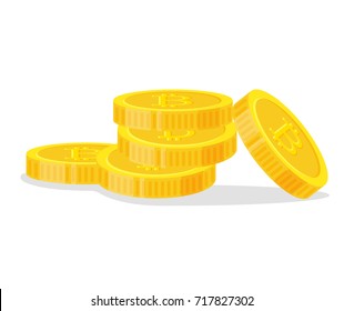 Digital bitcoins flat style isolated on white background. Icon finance heap, gold coin pile. Golden money standing on stacked - vector illustration