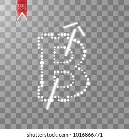 Digital bitcoins symbol and arrow with light effect on transparent backgraund. Vector