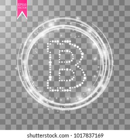 Digital bitcoins symbol with light effect on transparent backgraund. Vector