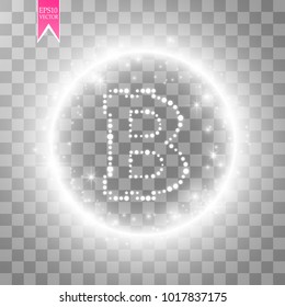 Digital bitcoins symbol with light effect on transparent backgraund. Vector