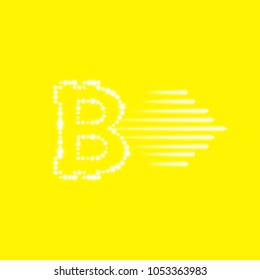 Digital bitcoins symbol with light effect and speed glow lines on yellow backgraund.
