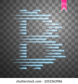 Digital bitcoins symbol with light effect and speed glow lines on transparent backgraund.