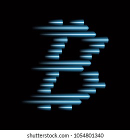 Digital bitcoins symbol with light effect and speed glow lines on black backgraund.